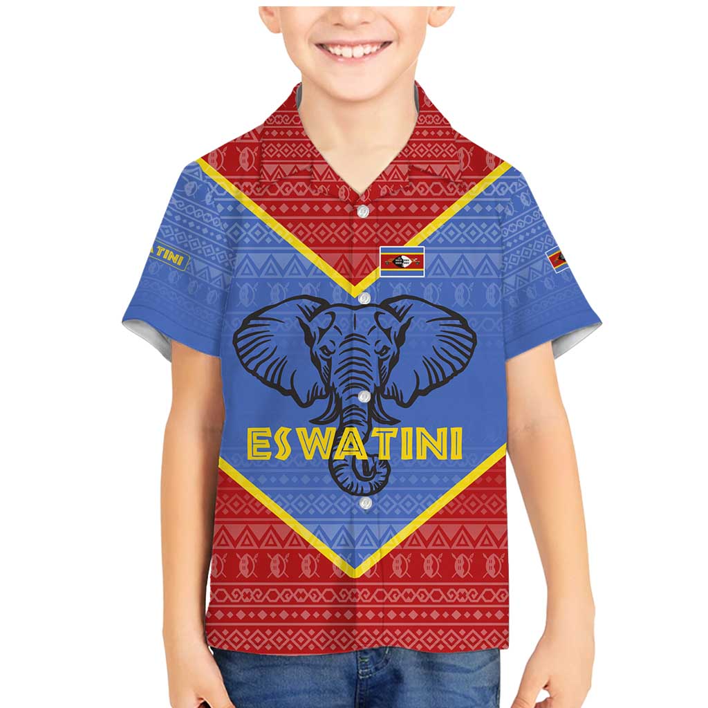 Eswatini Elephant Family Matching Mermaid Dress and Hawaiian Shirt with Tribal Print and National Flag Details