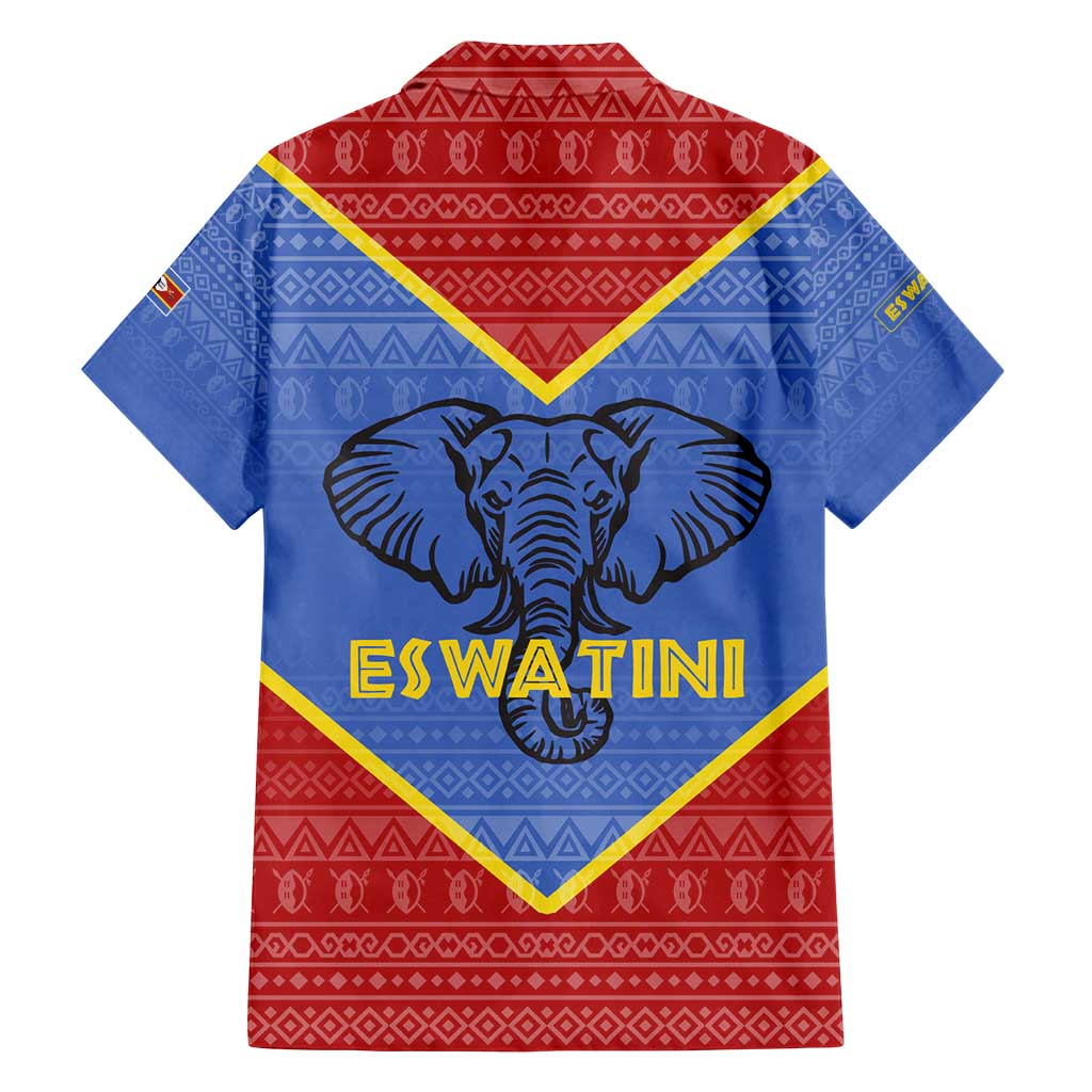 Eswatini Elephant Family Matching Puletasi and Hawaiian Shirt with Tribal Print and National Flag Details