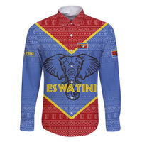 Eswatini Elephant Family Matching Short Sleeve Bodycon Dress and Hawaiian Shirt with Tribal Print and National Flag Details