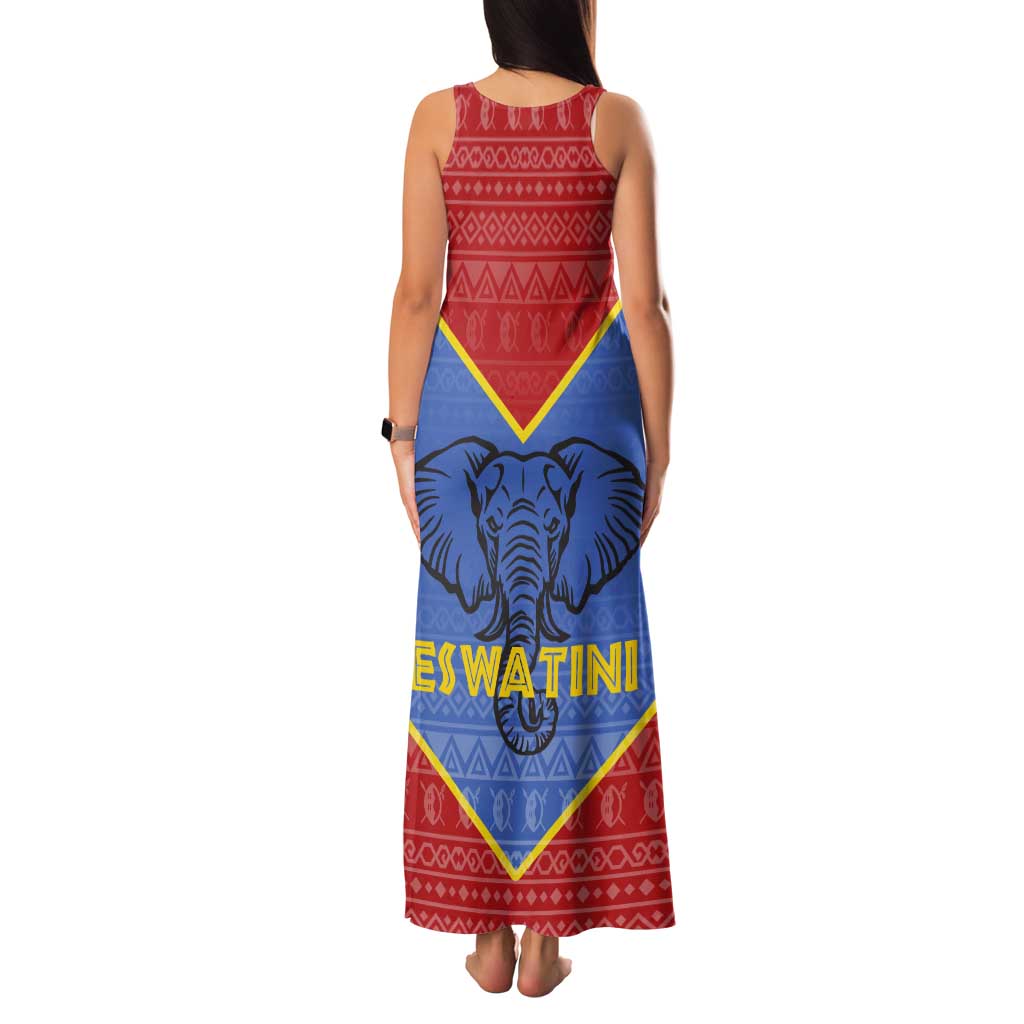 Eswatini Elephant Family Matching Tank Maxi Dress and Hawaiian Shirt with Tribal Print and National Flag Details