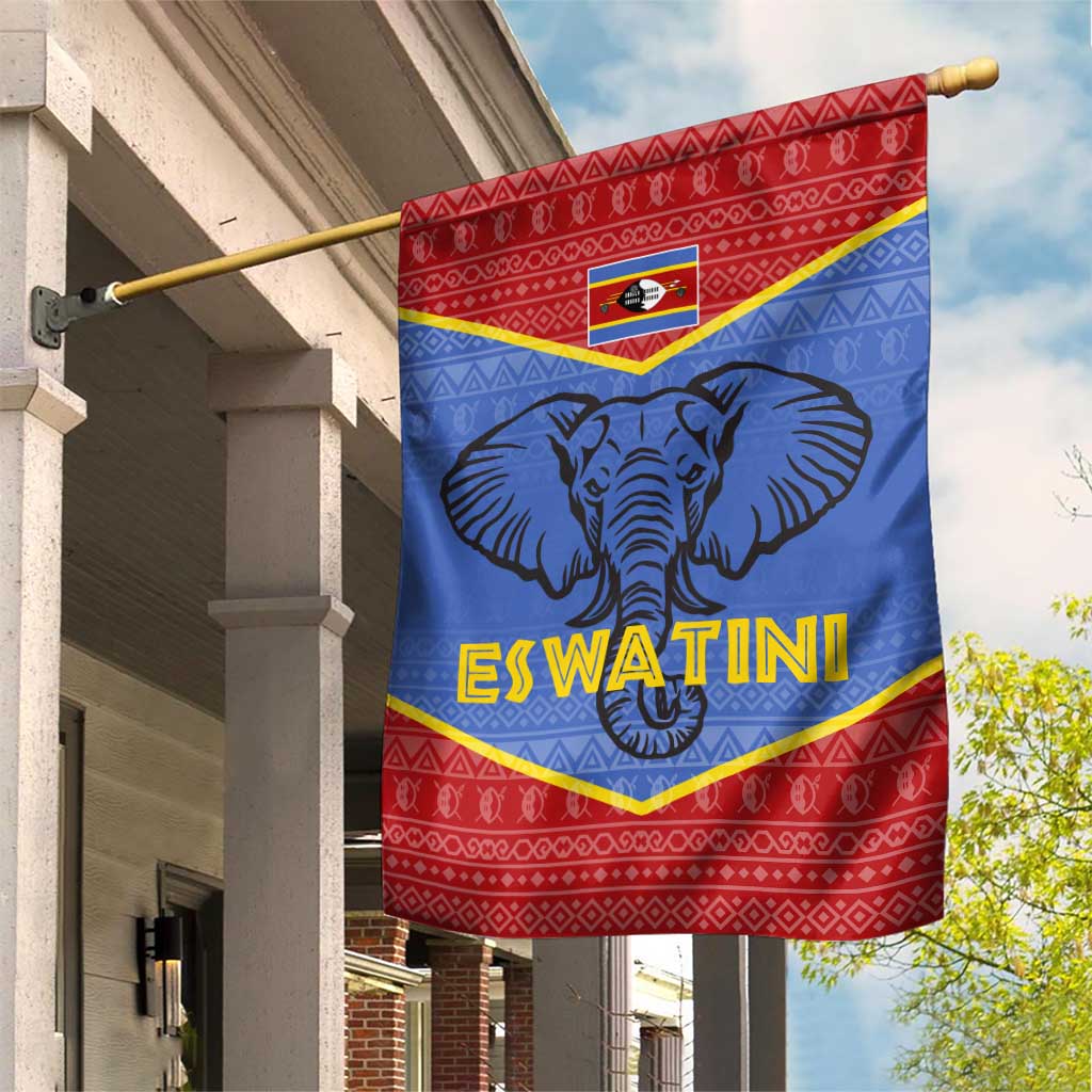 Eswatini Elephant Garden Flag with Tribal Print and National Flag Details