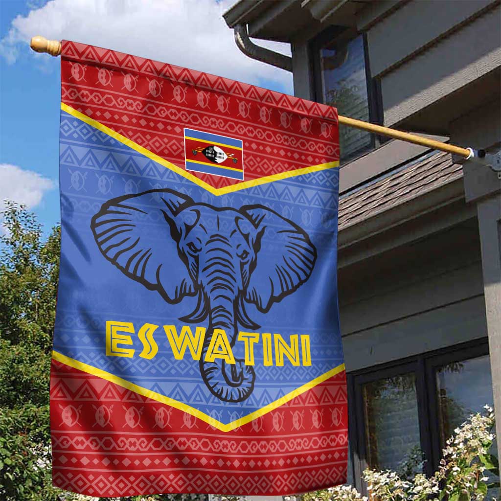 Eswatini Elephant Garden Flag with Tribal Print and National Flag Details