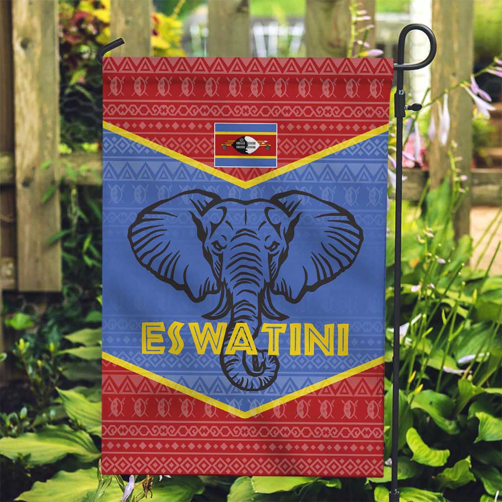 Eswatini Elephant Garden Flag with Tribal Print and National Flag Details