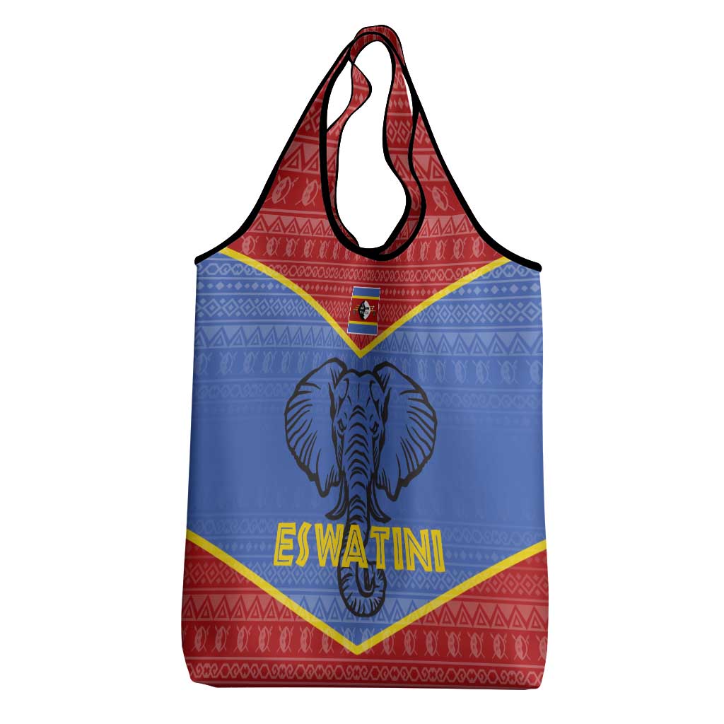 Eswatini Elephant Grocery Bag with Tribal Print and National Flag Details