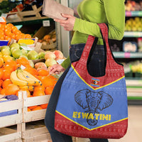 Eswatini Elephant Grocery Bag with Tribal Print and National Flag Details