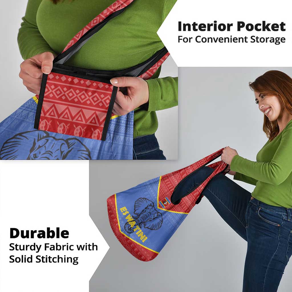 Eswatini Elephant Grocery Bag with Tribal Print and National Flag Details