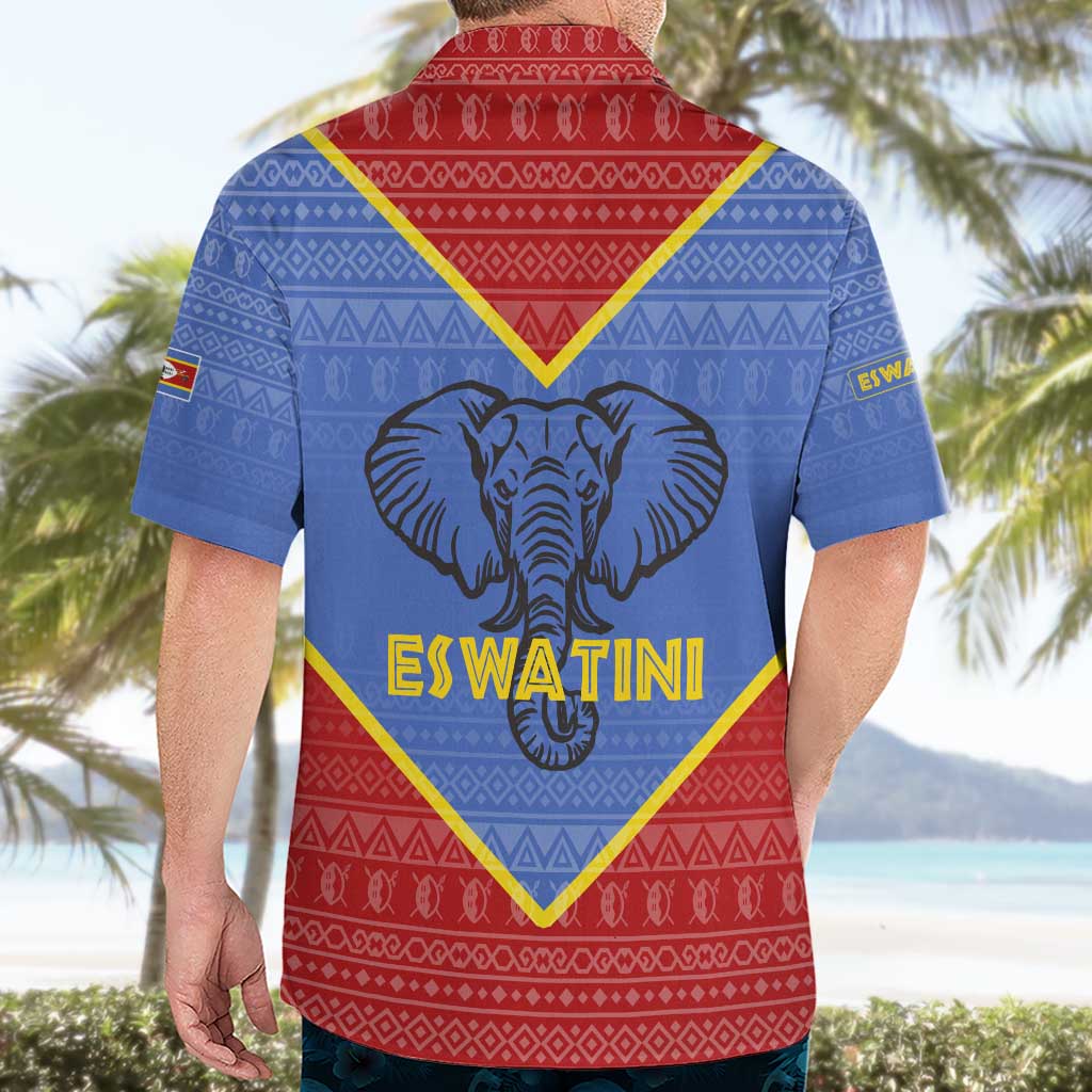 Eswatini Elephant Hawaiian Shirt with Tribal Print and National Flag Details