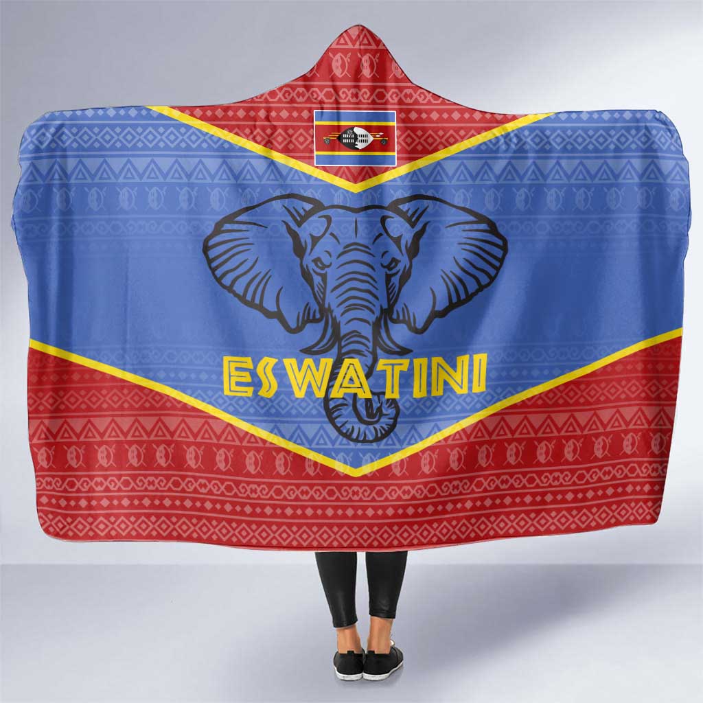 Eswatini Elephant Hooded Blanket with Tribal Print and National Flag Details