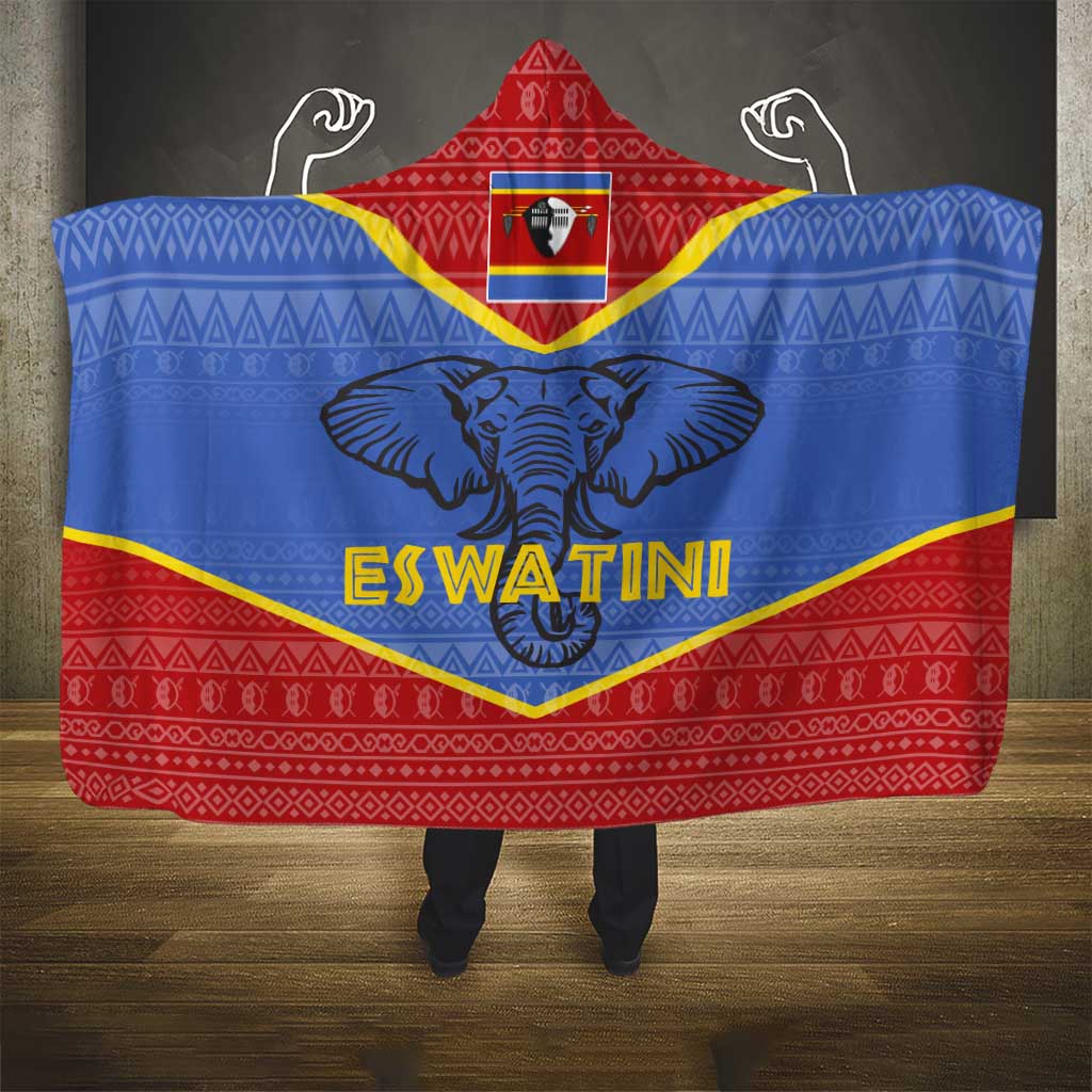Eswatini Elephant Hooded Blanket with Tribal Print and National Flag Details
