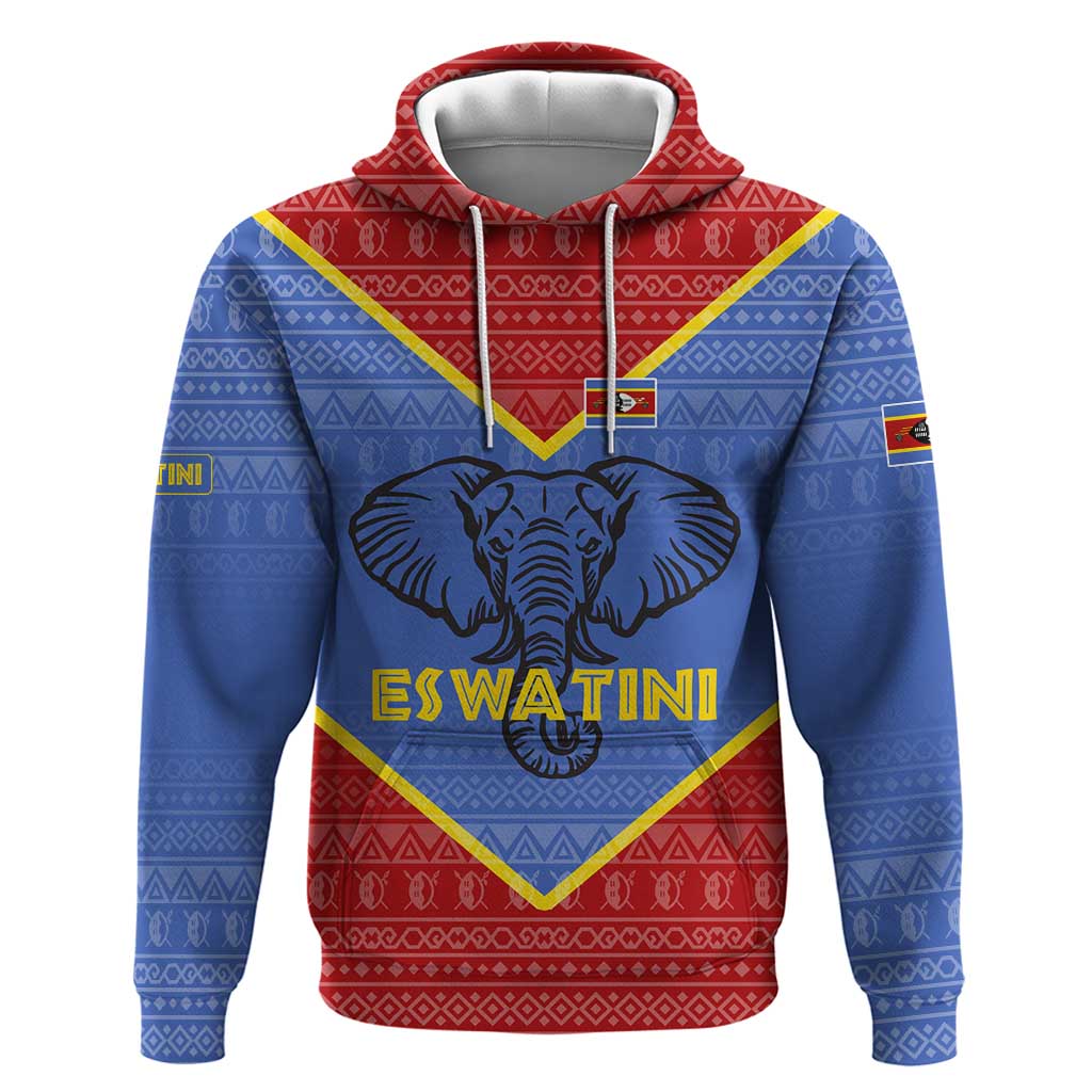 Eswatini Elephant Hoodie with Tribal Print and National Flag Details