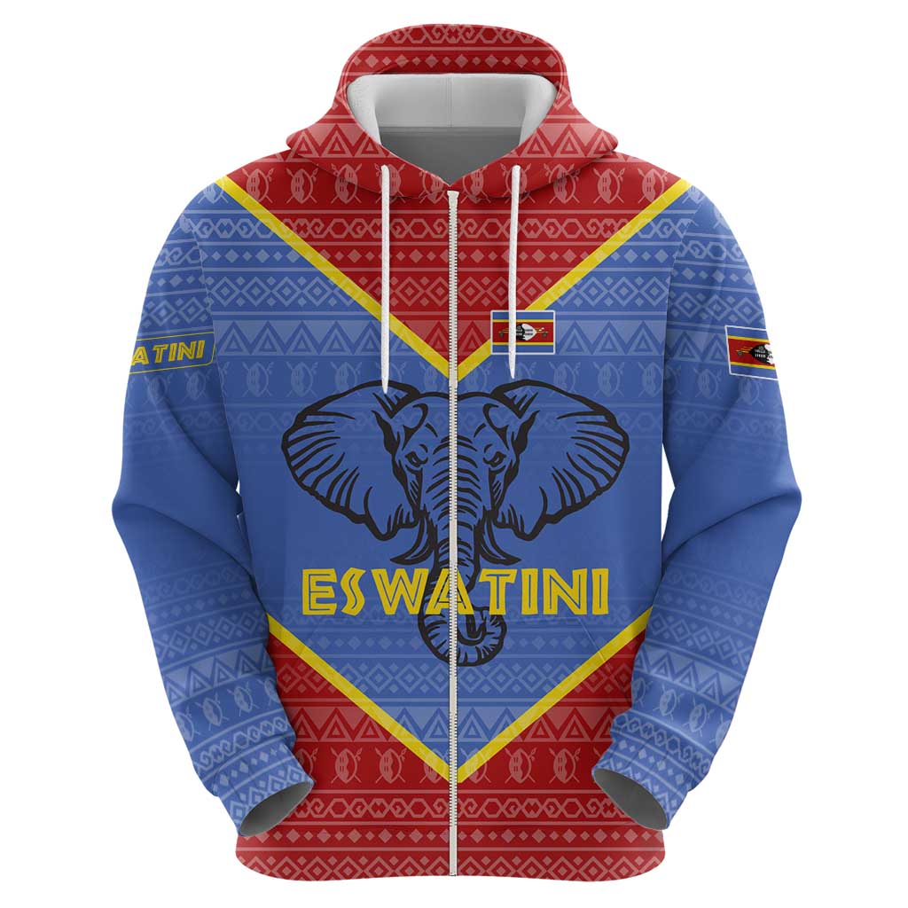 Eswatini Elephant Hoodie with Tribal Print and National Flag Details