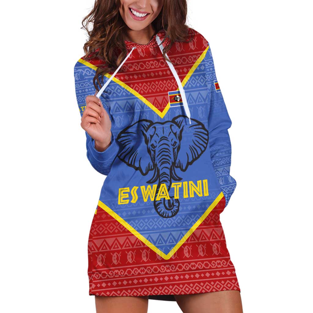 Eswatini Elephant Hoodie Dress with Tribal Print and National Flag Details