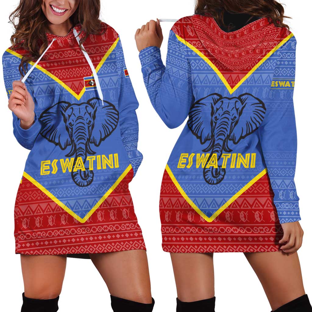 Eswatini Elephant Hoodie Dress with Tribal Print and National Flag Details