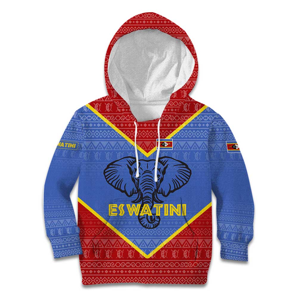 Eswatini Elephant Kid Hoodie with Tribal Print and National Flag Details