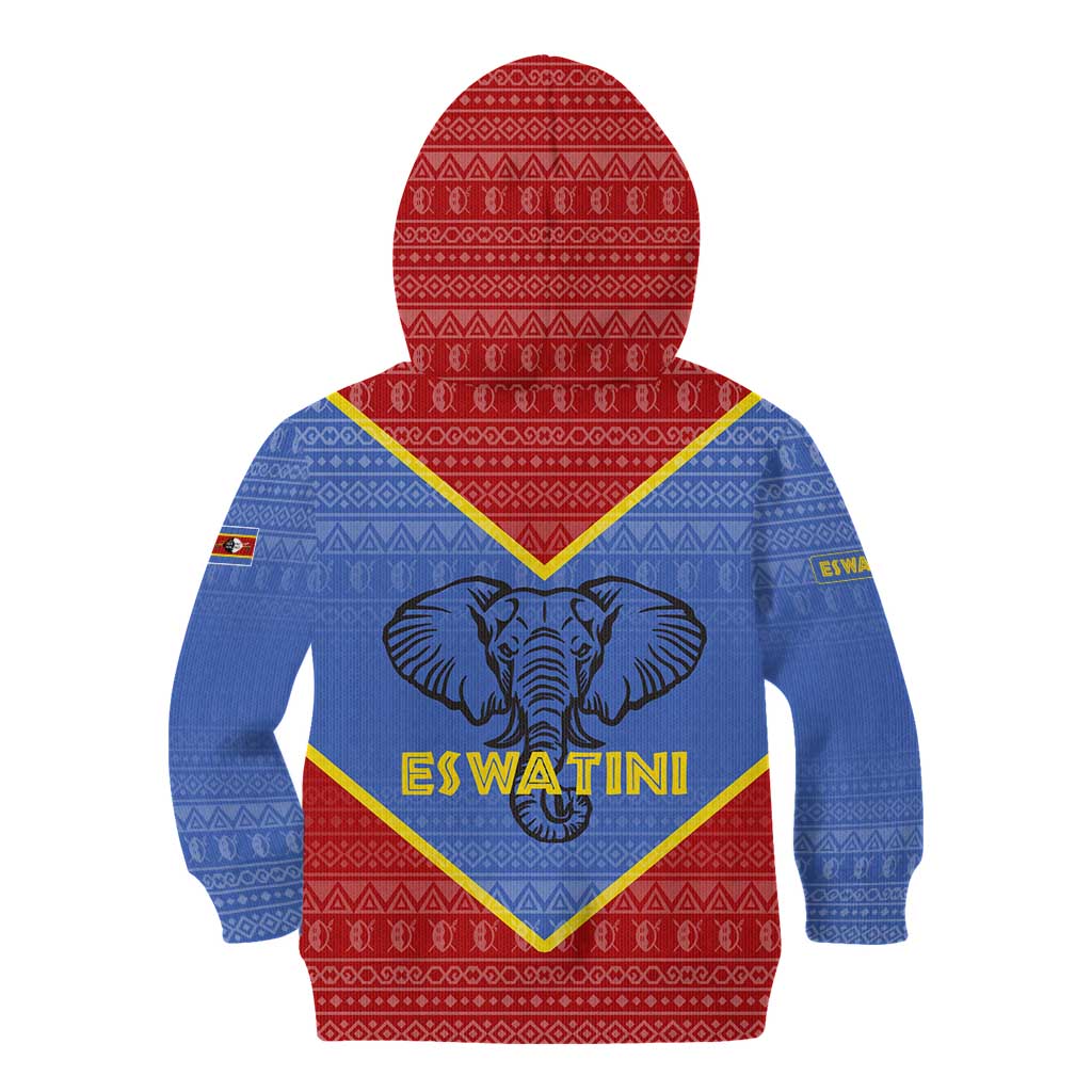 Eswatini Elephant Kid Hoodie with Tribal Print and National Flag Details