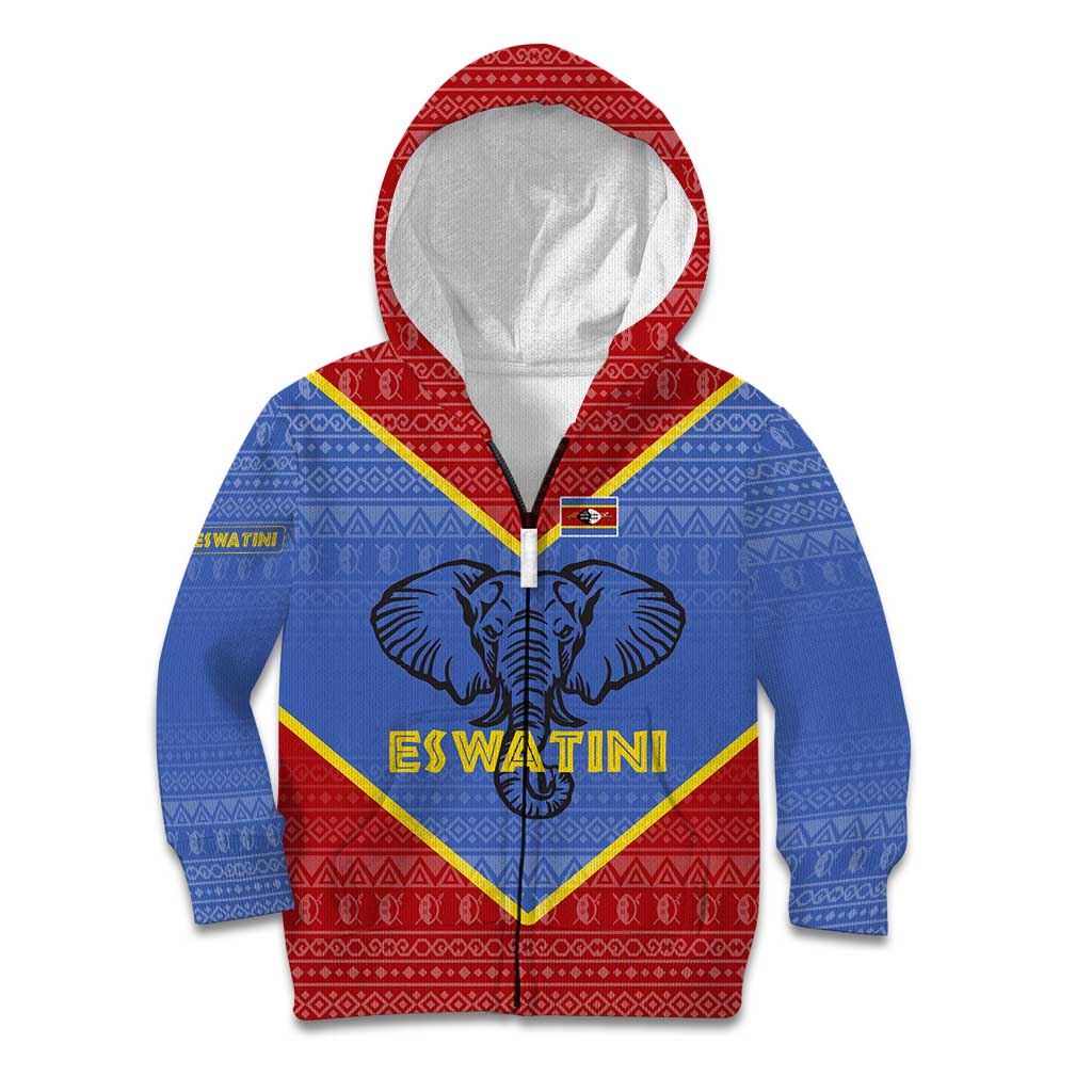 Eswatini Elephant Kid Hoodie with Tribal Print and National Flag Details