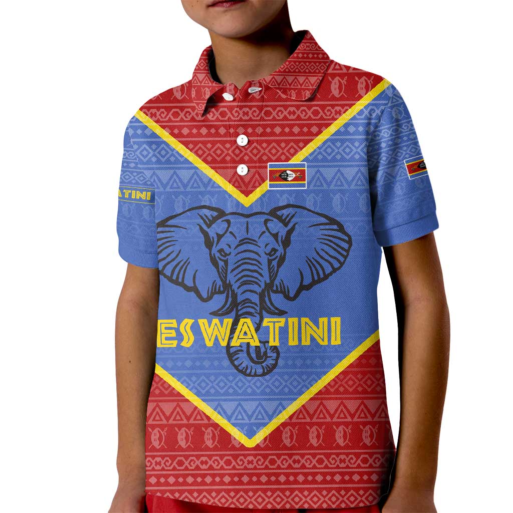 Eswatini Elephant Kid Polo Shirt with Tribal Print and National Flag Details