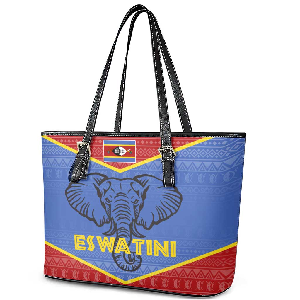 Eswatini Elephant Leather Tote Bag with Tribal Print and National Flag Details