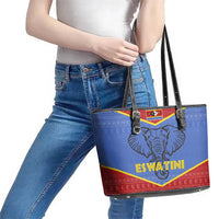 Eswatini Elephant Leather Tote Bag with Tribal Print and National Flag Details