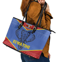 Eswatini Elephant Leather Tote Bag with Tribal Print and National Flag Details
