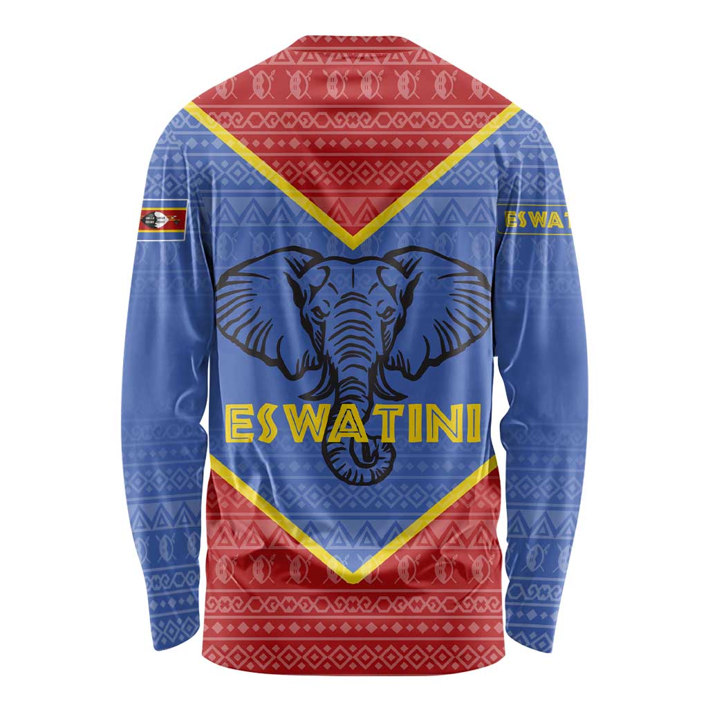 Eswatini Elephant Long Sleeve Shirt with Tribal Print and National Flag Details