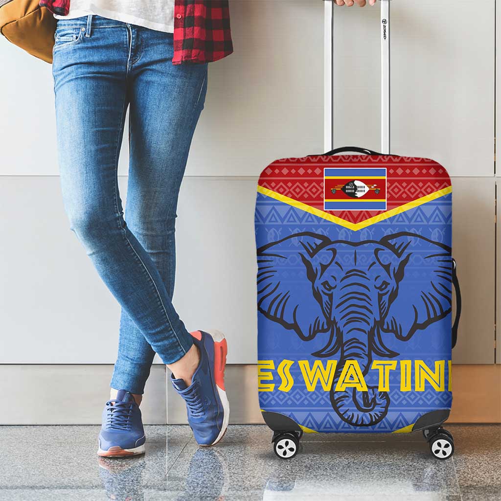 Eswatini Elephant Luggage Cover with Tribal Print and National Flag Details
