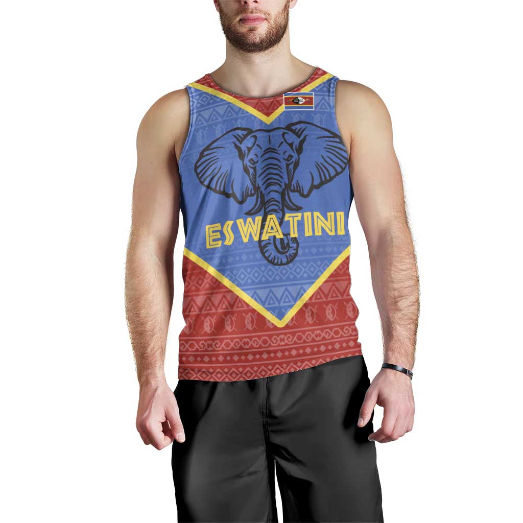 Eswatini Elephant Men Tank Top with Tribal Print and National Flag Details