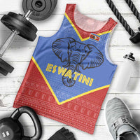 Eswatini Elephant Men Tank Top with Tribal Print and National Flag Details