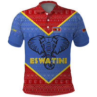 Eswatini Elephant Polo Shirt with Tribal Print and National Flag Details