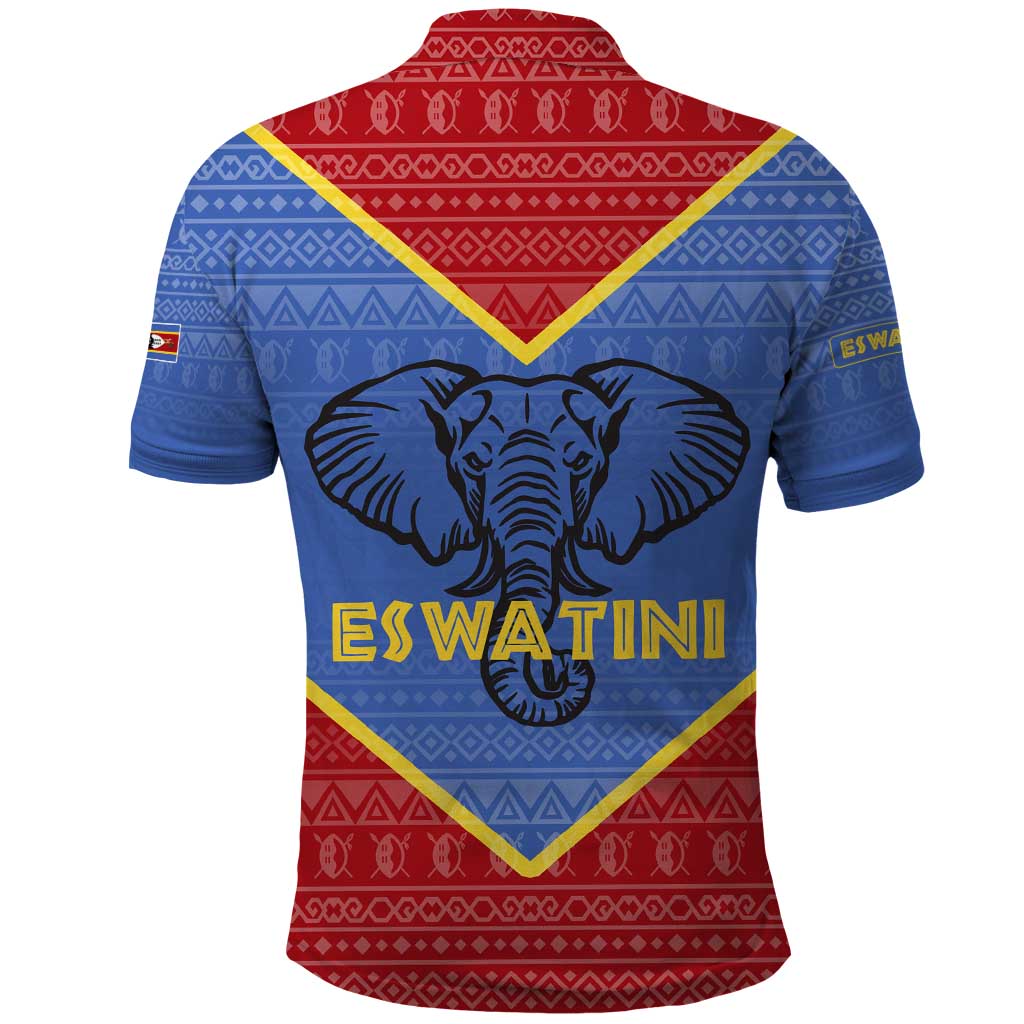 Eswatini Elephant Polo Shirt with Tribal Print and National Flag Details