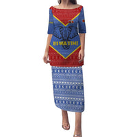 Eswatini Elephant Puletasi with Tribal Print and National Flag Details