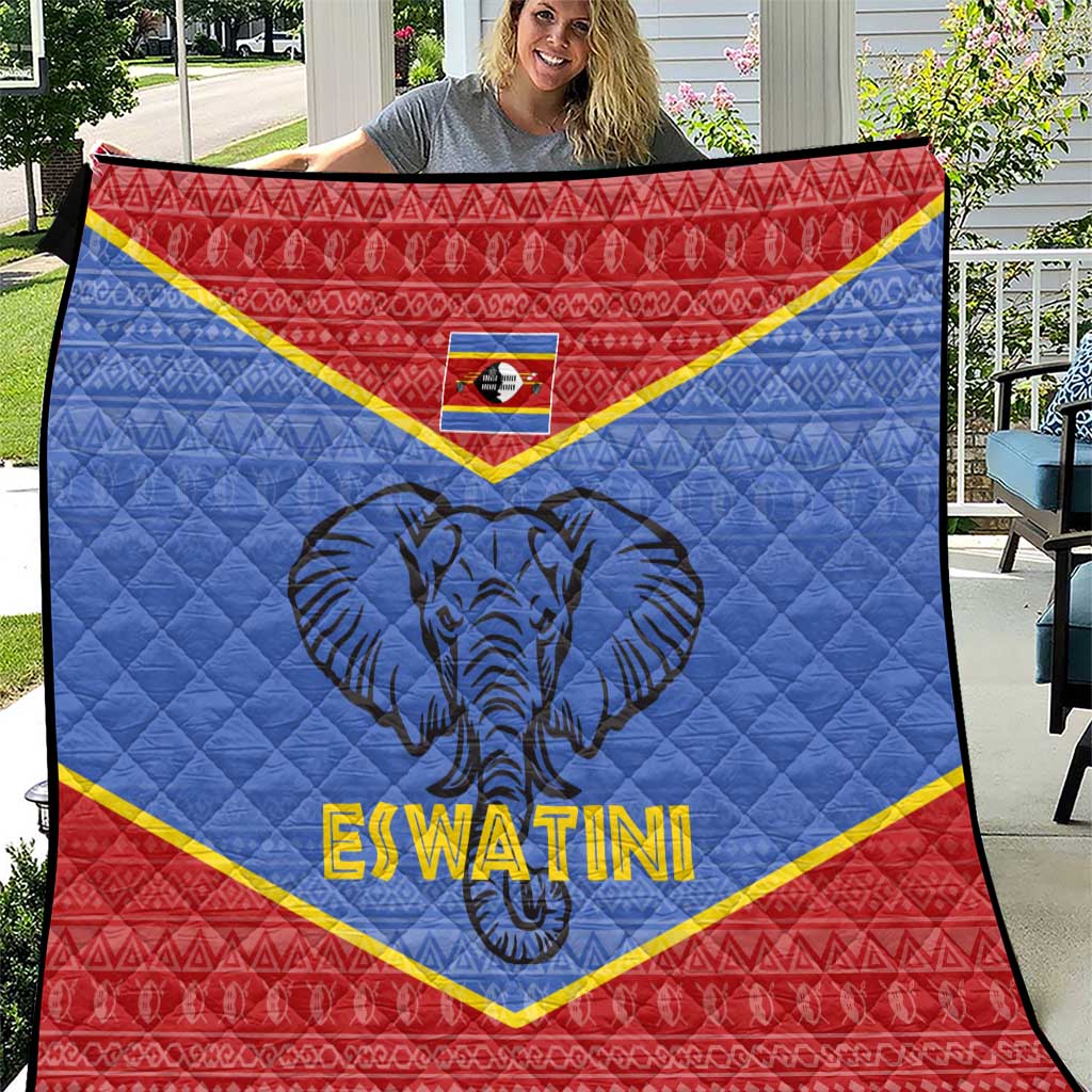 Eswatini Elephant Quilt with Tribal Print and National Flag Details