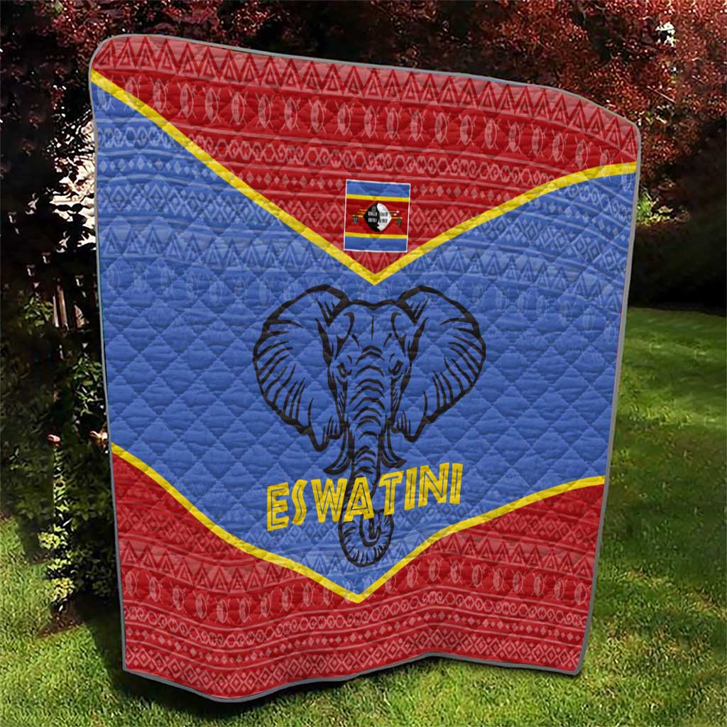 Eswatini Elephant Quilt with Tribal Print and National Flag Details