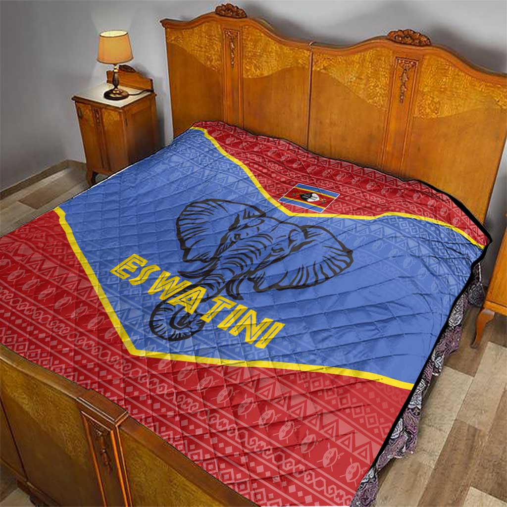 Eswatini Elephant Quilt with Tribal Print and National Flag Details