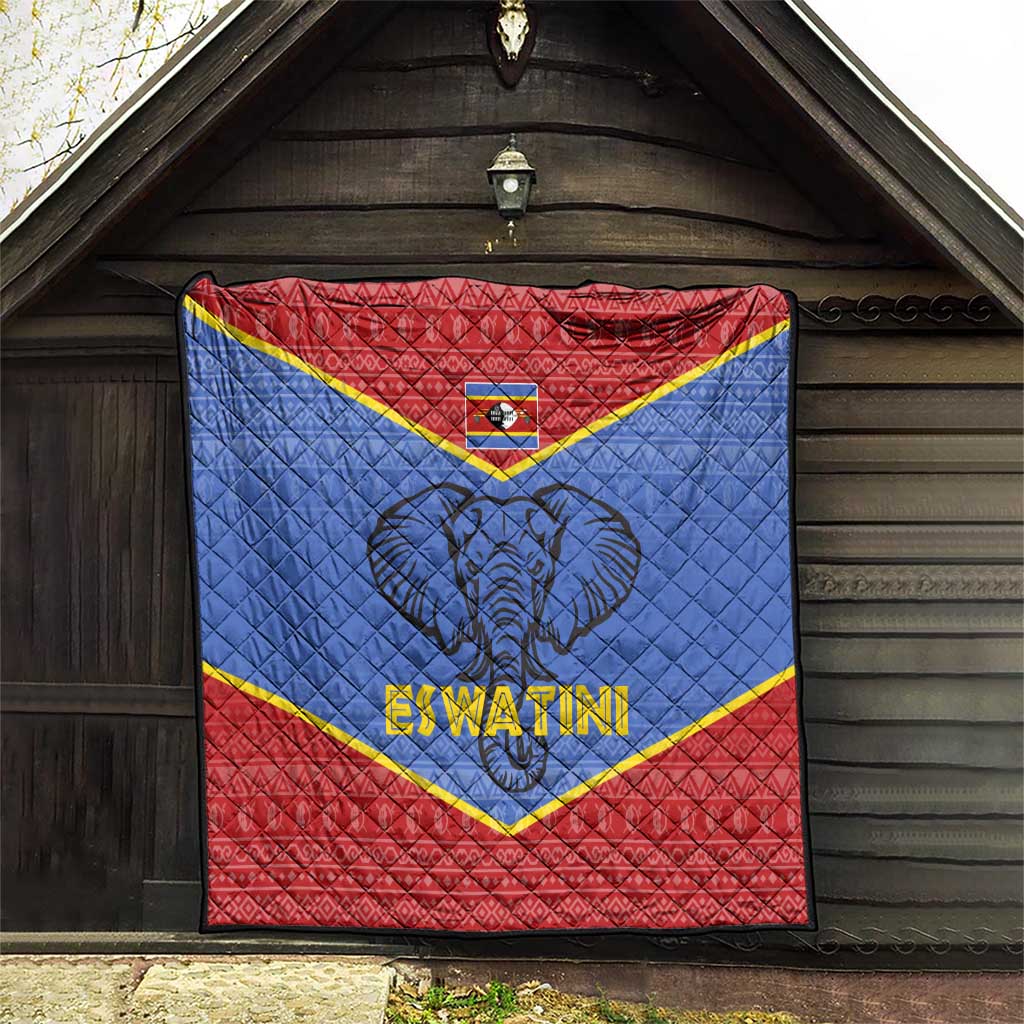 Eswatini Elephant Quilt with Tribal Print and National Flag Details