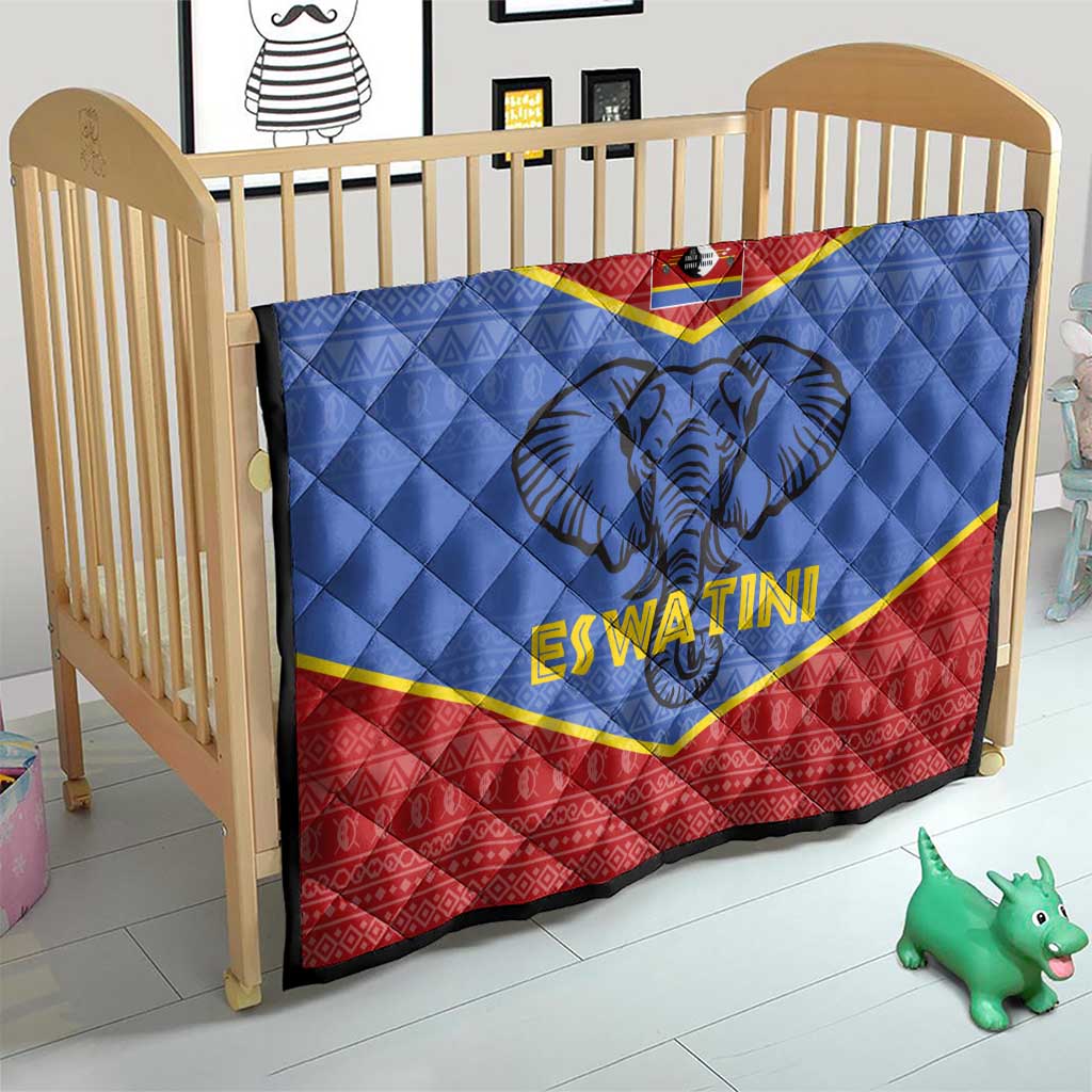 Eswatini Elephant Quilt with Tribal Print and National Flag Details