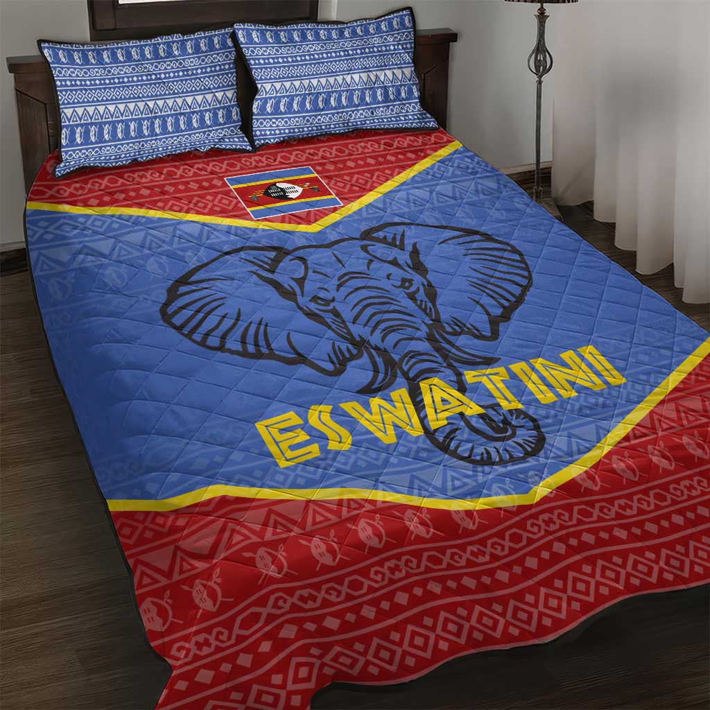 Eswatini Elephant Quilt Bed Set with Tribal Print and National Flag Details