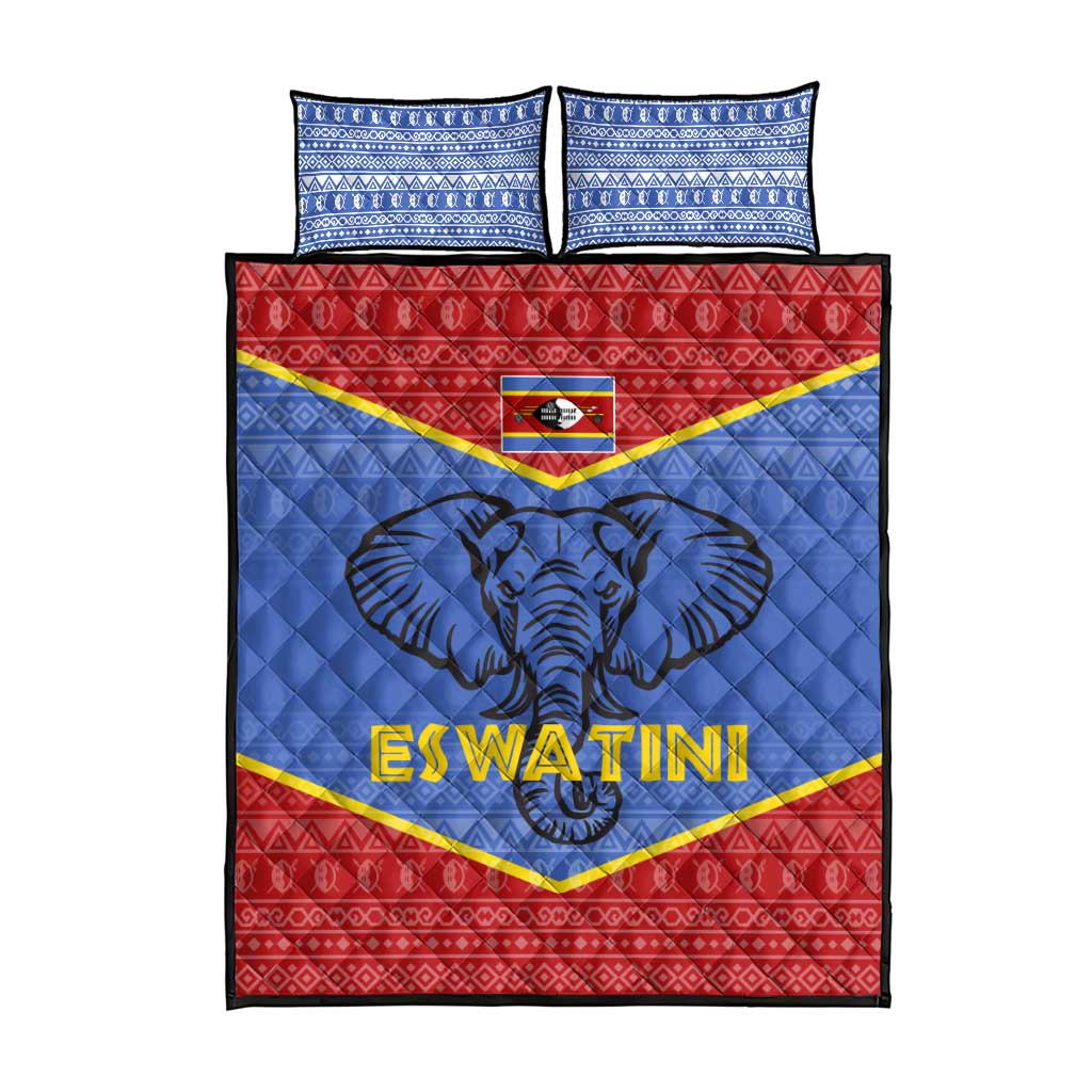 Eswatini Elephant Quilt Bed Set with Tribal Print and National Flag Details