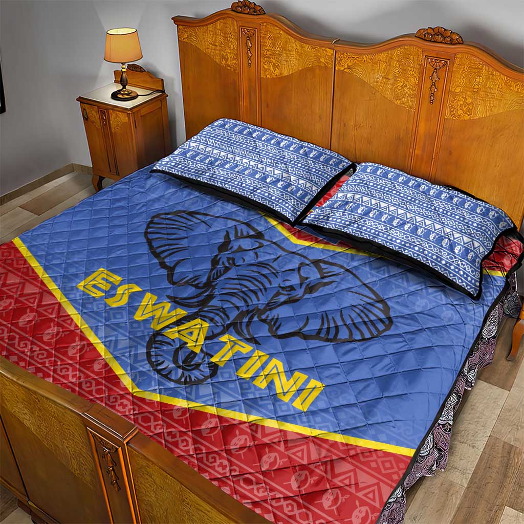 Eswatini Elephant Quilt Bed Set with Tribal Print and National Flag Details