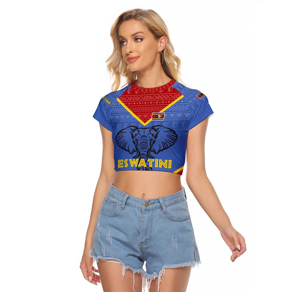 Eswatini Elephant Raglan Cropped T Shirt with Tribal Print and National Flag Details