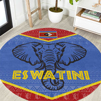 Eswatini Elephant Round Carpet with Tribal Print and National Flag Details