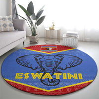 Eswatini Elephant Round Carpet with Tribal Print and National Flag Details