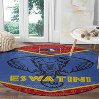 Eswatini Elephant Round Carpet with Tribal Print and National Flag Details