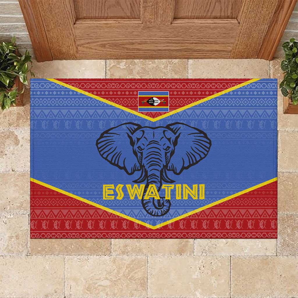 Eswatini Elephant Rubber Doormat with Tribal Print and National Flag Details