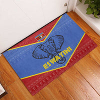 Eswatini Elephant Rubber Doormat with Tribal Print and National Flag Details