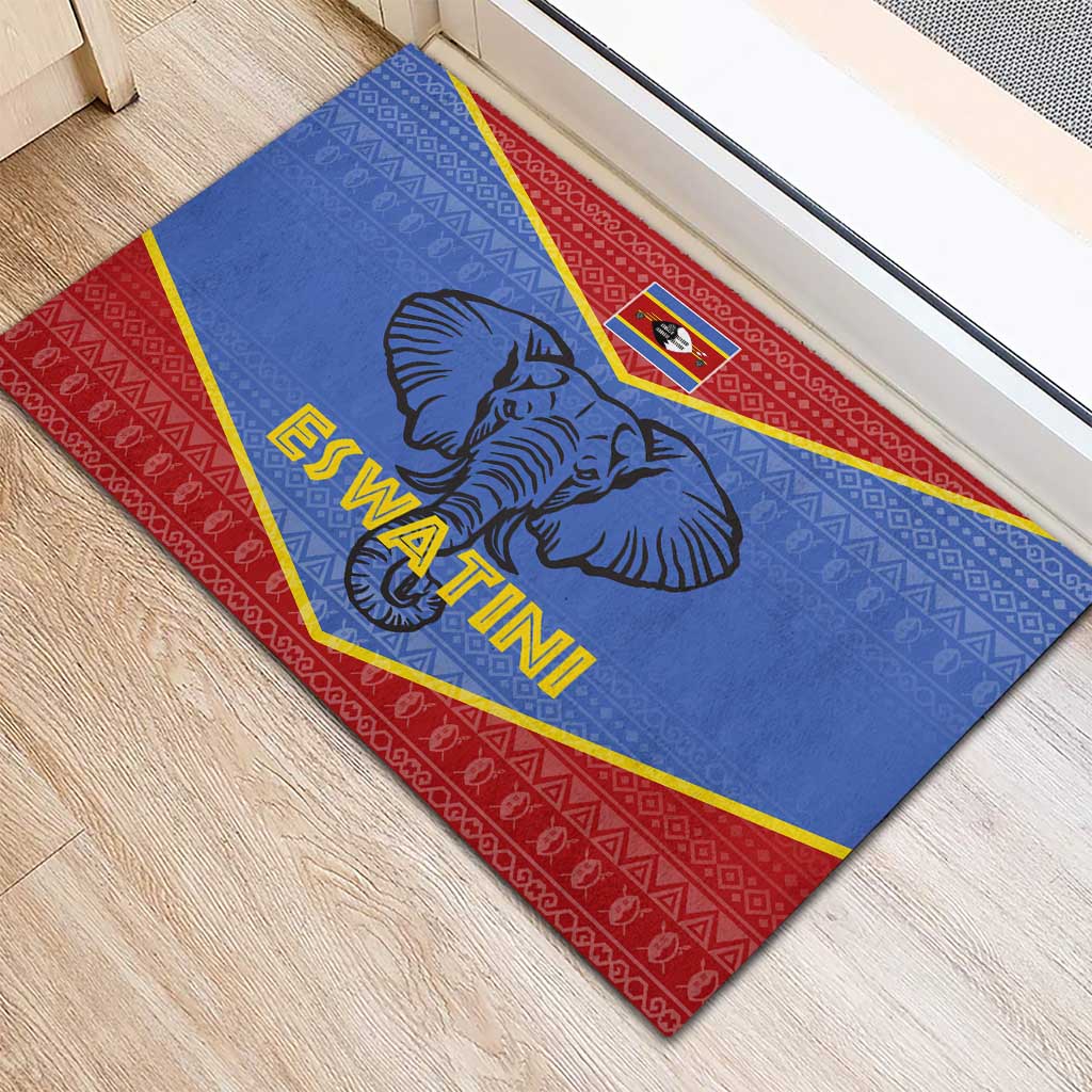 Eswatini Elephant Rubber Doormat with Tribal Print and National Flag Details