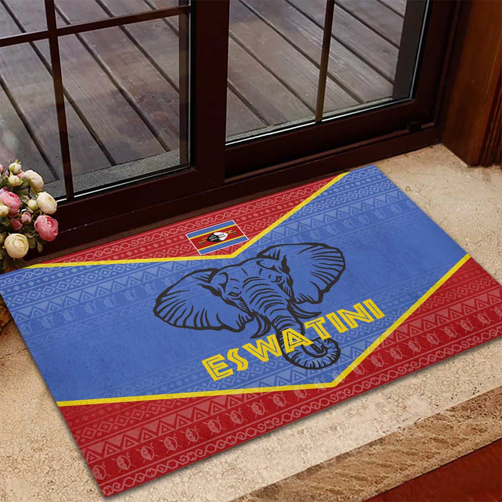 Eswatini Elephant Rubber Doormat with Tribal Print and National Flag Details