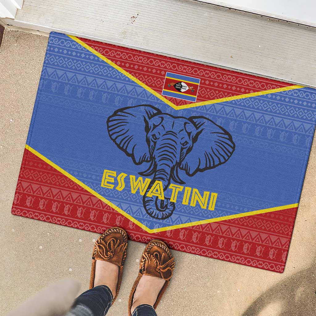 Eswatini Elephant Rubber Doormat with Tribal Print and National Flag Details