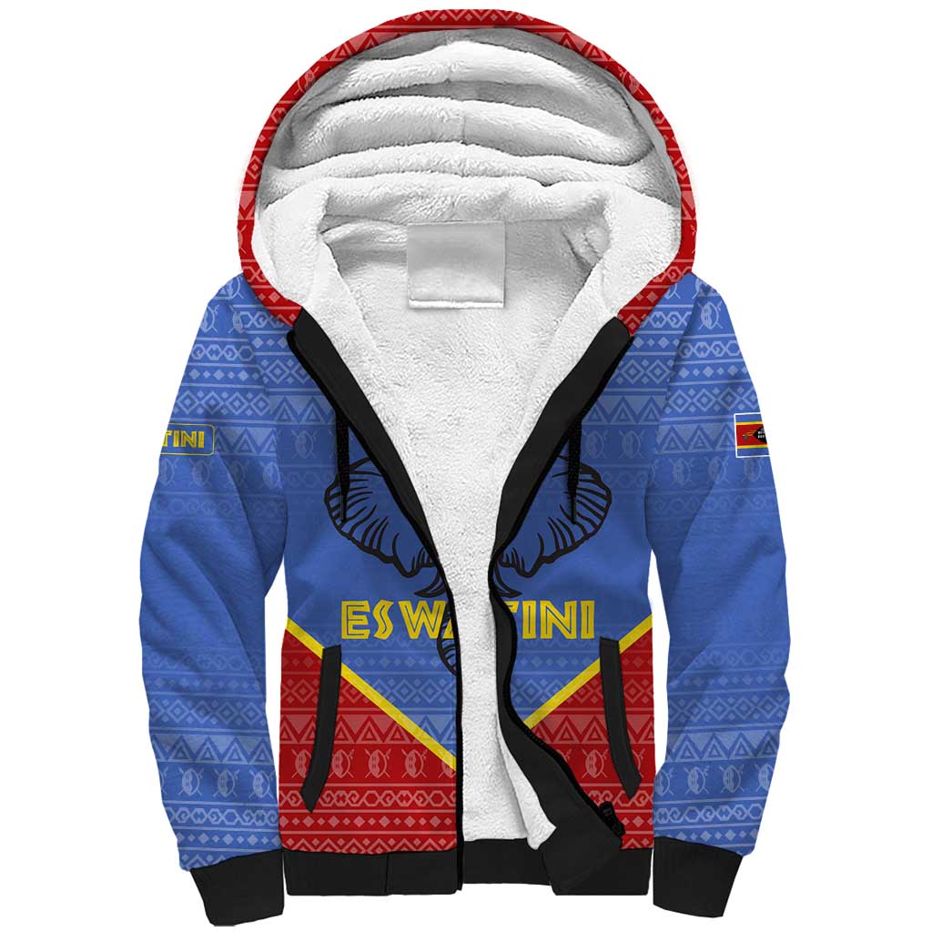 Eswatini Elephant Sherpa Hoodie with Tribal Print and National Flag Details