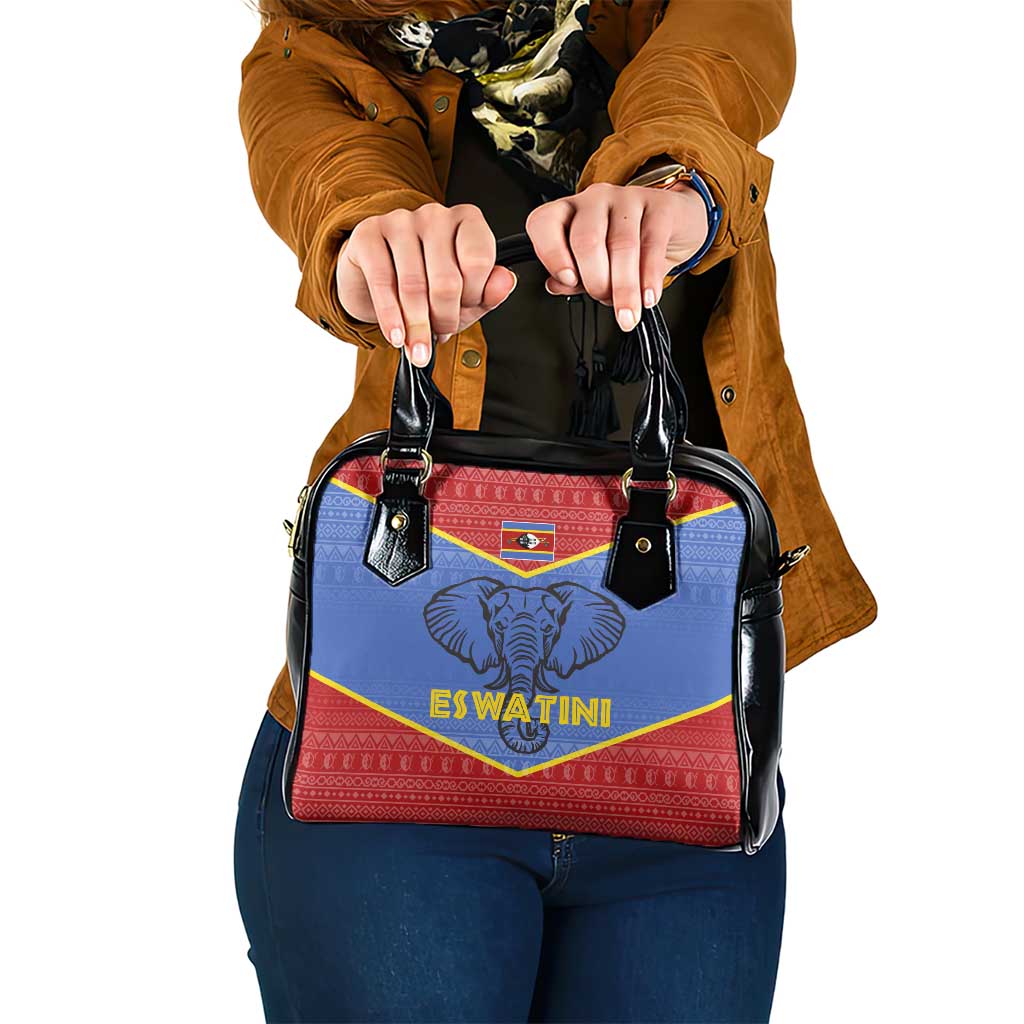 Eswatini Elephant Shoulder Handbag with Tribal Print and National Flag Details